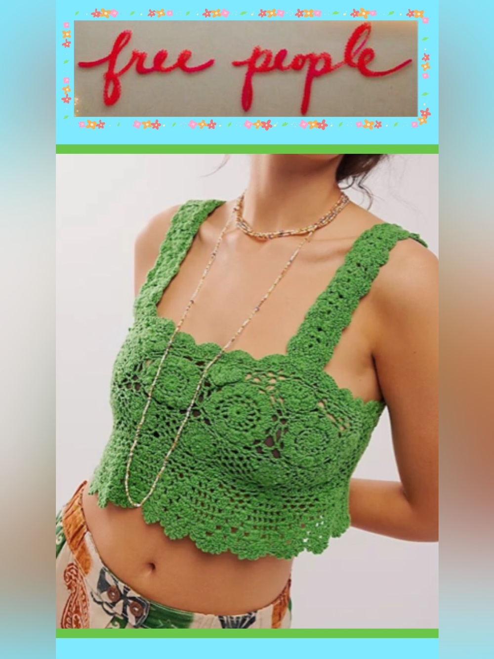 🆕 Free People Lost In Your Eyes Crochet Top Small Green